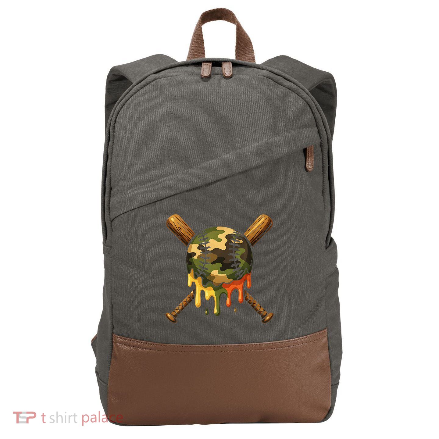 Baseball Drip Camo Baseball Ice Cream Dripping Game Day Cotton Canvas Backpack
