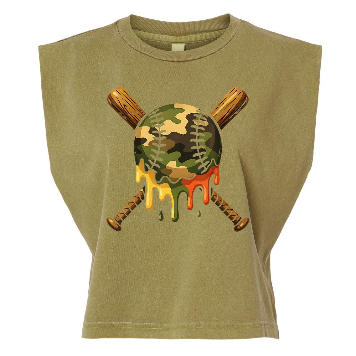 Baseball Drip Camo Baseball Ice Cream Dripping Game Day Garment-Dyed Women's Muscle Tee