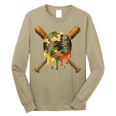 Baseball Drip Camo Baseball Ice Cream Dripping Game Day Long Sleeve Shirt