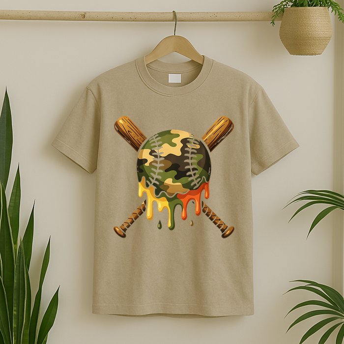 Baseball Drip Camo Baseball Ice Cream Dripping Game Day T-Shirt