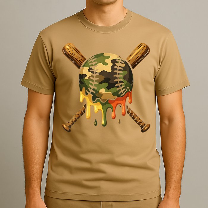 Baseball Drip Camo Baseball Ice Cream Dripping Game Day T-Shirt