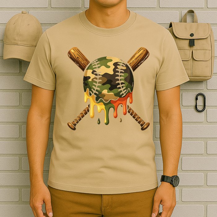 Baseball Drip Camo Baseball Ice Cream Dripping Game Day T-Shirt