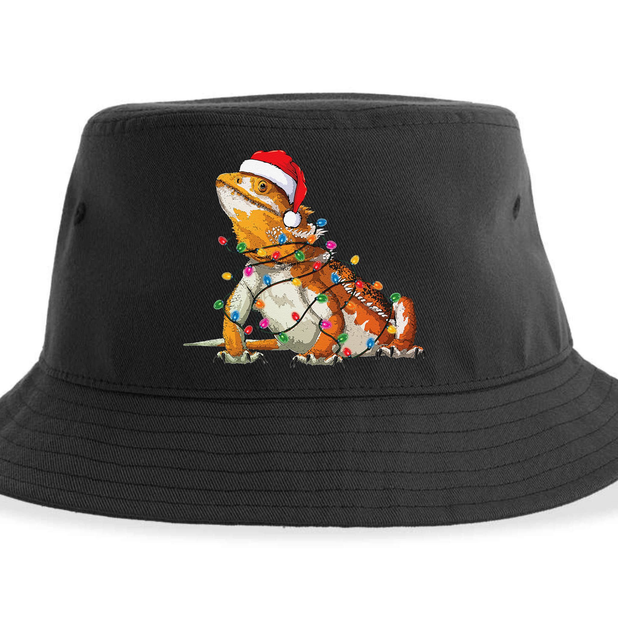 Bearded Dragon Christmas Lights Bearded Dragon Lover Xmas Sustainable Bucket Hat