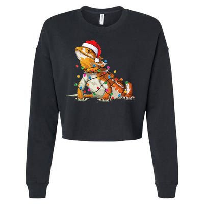Bearded Dragon Christmas Lights Bearded Dragon Lover Xmas Cropped Pullover Crew