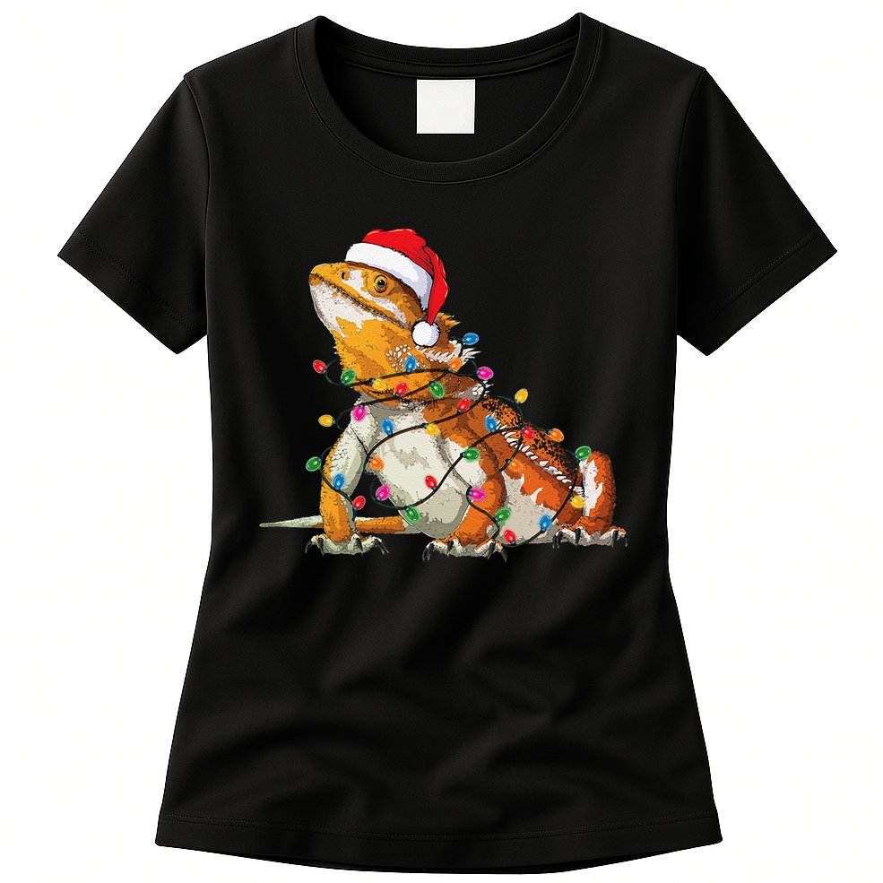 Bearded Dragon Christmas Lights Bearded Dragon Lover Xmas Womens T-Shirt