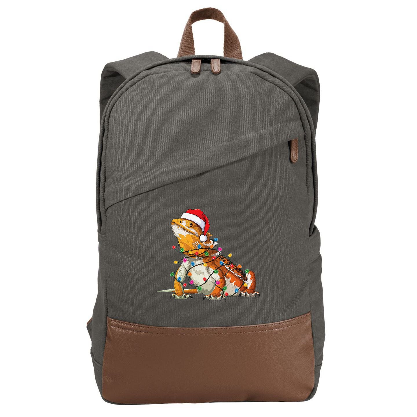 Bearded Dragon Christmas Lights Bearded Dragon Lover Xmas Cotton Canvas Backpack