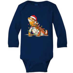 Bearded Dragon Christmas Lights Bearded Dragon Lover Xmas Baby Long Sleeve Bodysuit