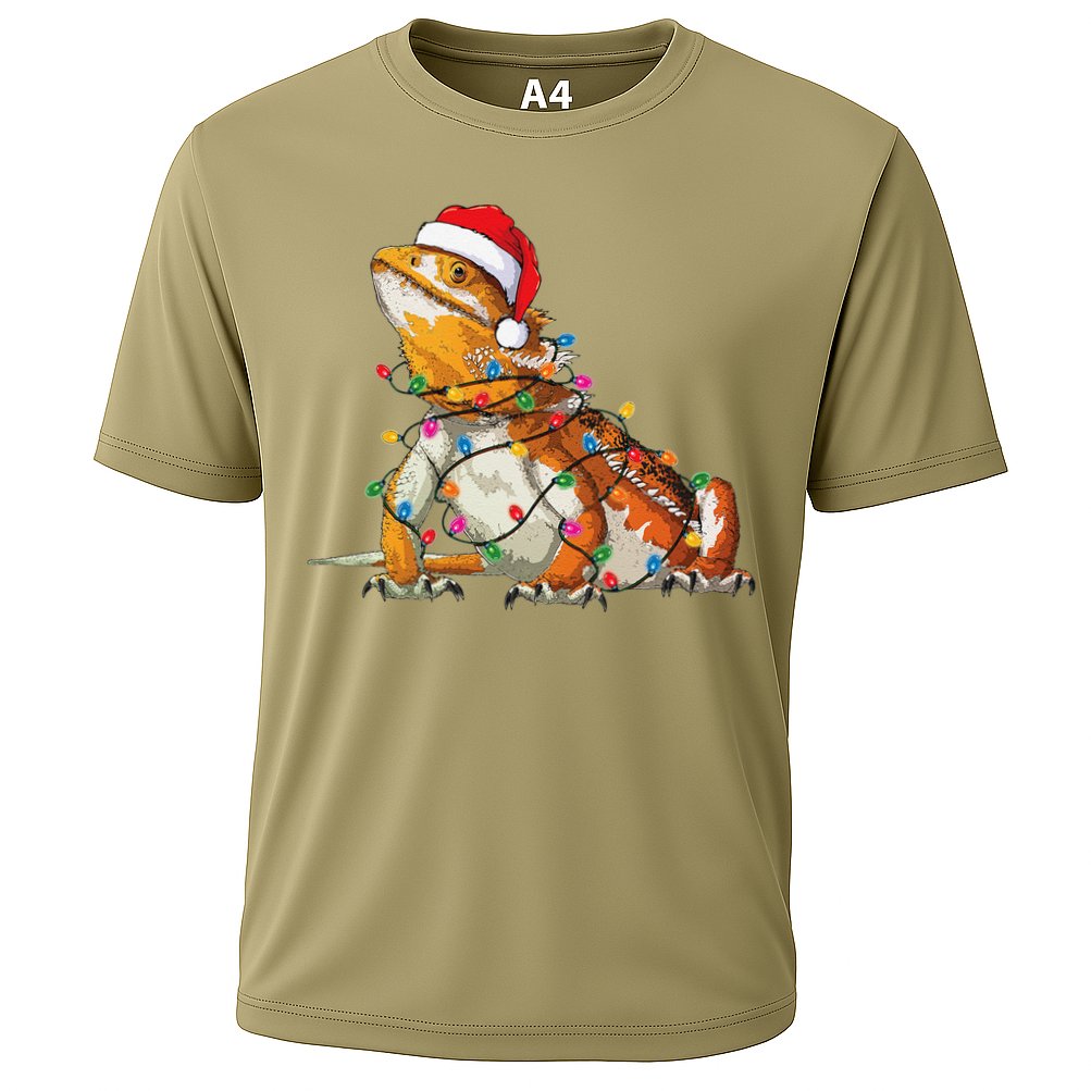 Bearded Dragon Christmas Lights Bearded Dragon Lover Xmas Cooling Performance Crew T-Shirt