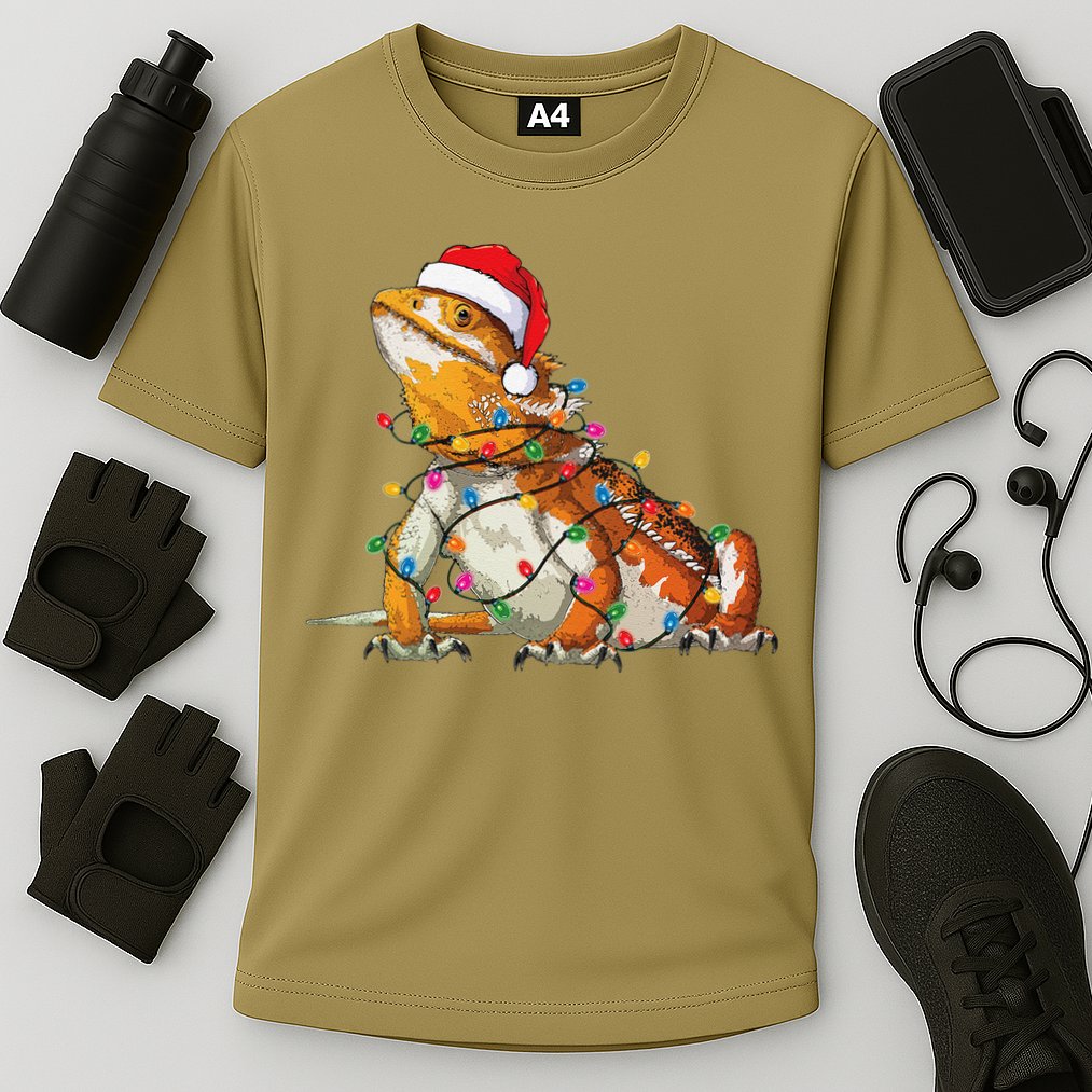 Bearded Dragon Christmas Lights Bearded Dragon Lover Xmas Cooling Performance Crew T-Shirt