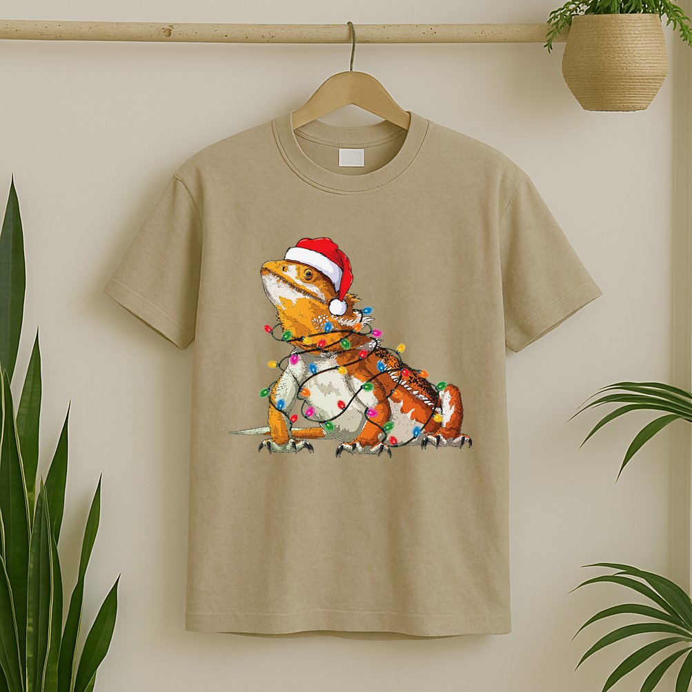Bearded Dragon Christmas Lights Bearded Dragon Lover Xmas T-Shirt