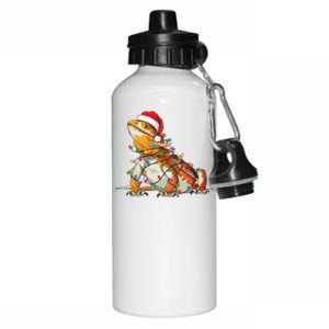 Bearded Dragon Christmas Lights Bearded Dragon Lover Xmas Aluminum Water Bottle