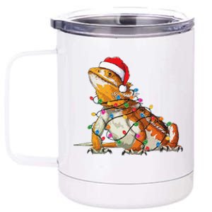 Bearded Dragon Christmas Lights Bearded Dragon Lover Xmas 12 oz Stainless Steel Tumbler Cup