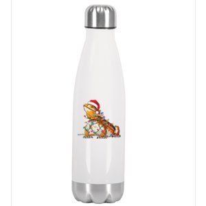 Bearded Dragon Christmas Lights Bearded Dragon Lover Xmas Stainless Steel Insulated Water Bottle