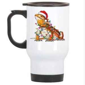 Bearded Dragon Christmas Lights Bearded Dragon Lover Xmas Stainless Steel Travel Mug