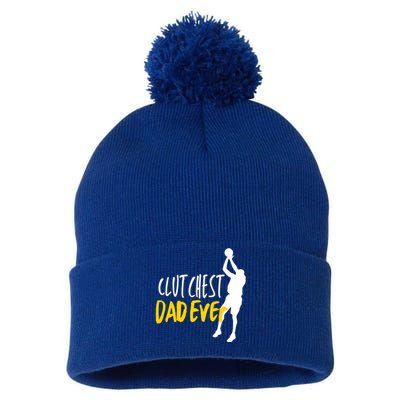 Basketball Dad Clutchest Dad Ever Father Basketball Graphic Gift Pom Pom 12in Knit Beanie