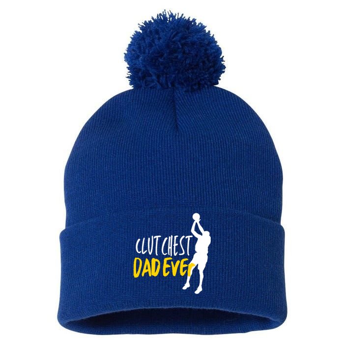 Basketball Dad Clutchest Dad Ever Father Basketball Graphic Gift Pom Pom 12in Knit Beanie