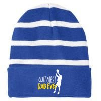 Basketball Dad Clutchest Dad Ever Father Basketball Graphic Gift Striped Beanie with Solid Band