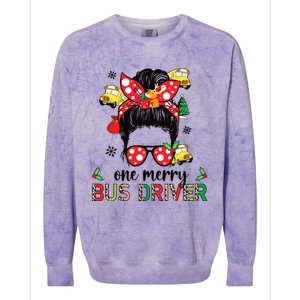 Bus Driver Christmas School Bus Driver Xmas Party Messy Bun Long Sleeve Colorblast Crewneck Sweatshirt