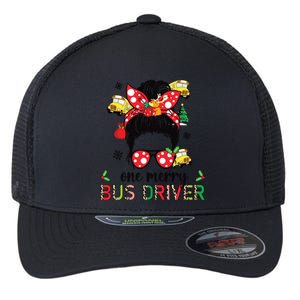 Bus Driver Christmas School Bus Driver Xmas Party Messy Bun Long Sleeve Flexfit Unipanel Trucker Cap