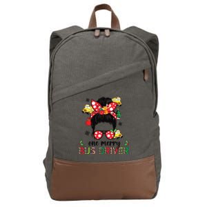 Bus Driver Christmas School Bus Driver Xmas Party Messy Bun Long Sleeve Cotton Canvas Backpack