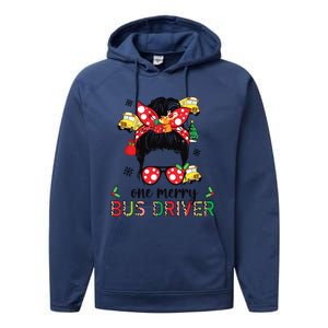 Bus Driver Christmas School Bus Driver Xmas Party Messy Bun Long Sleeve Performance Fleece Hoodie