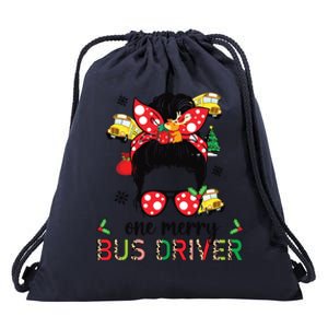 Bus Driver Christmas School Bus Driver Xmas Party Messy Bun Long Sleeve Drawstring Bag