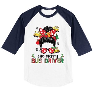 Bus Driver Christmas School Bus Driver Xmas Party Messy Bun Long Sleeve Baseball Sleeve Shirt