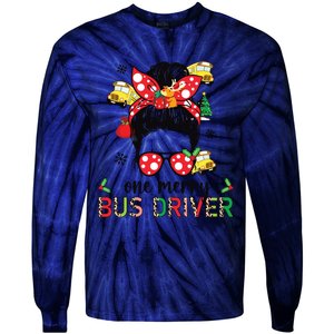 Bus Driver Christmas School Bus Driver Xmas Party Messy Bun Long Sleeve Tie-Dye Long Sleeve Shirt