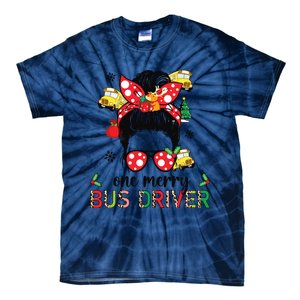 Bus Driver Christmas School Bus Driver Xmas Party Messy Bun Long Sleeve Tie-Dye T-Shirt