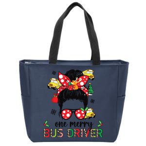 Bus Driver Christmas School Bus Driver Xmas Party Messy Bun Long Sleeve Zip Tote Bag