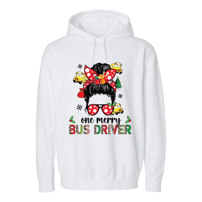 Bus Driver Christmas School Bus Driver Xmas Party Messy Bun Long Sleeve Garment-Dyed Fleece Hoodie