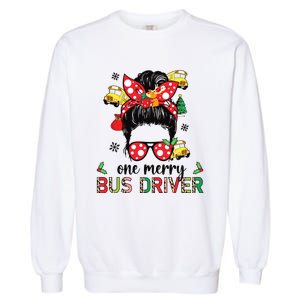 Bus Driver Christmas School Bus Driver Xmas Party Messy Bun Long Sleeve Garment-Dyed Sweatshirt