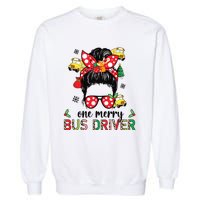 Bus Driver Christmas School Bus Driver Xmas Party Messy Bun Long Sleeve Garment-Dyed Sweatshirt