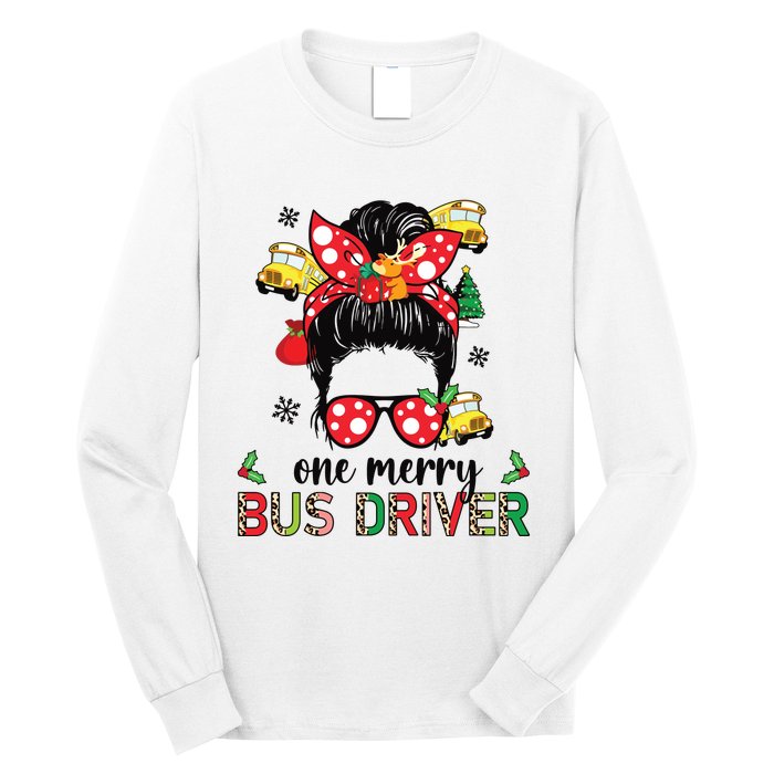 Bus Driver Christmas School Bus Driver Xmas Party Messy Bun Long Sleeve Long Sleeve Shirt