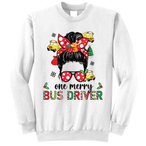 Bus Driver Christmas School Bus Driver Xmas Party Messy Bun Long Sleeve Sweatshirt