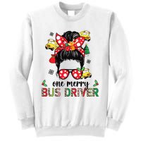 Bus Driver Christmas School Bus Driver Xmas Party Messy Bun Long Sleeve Sweatshirt