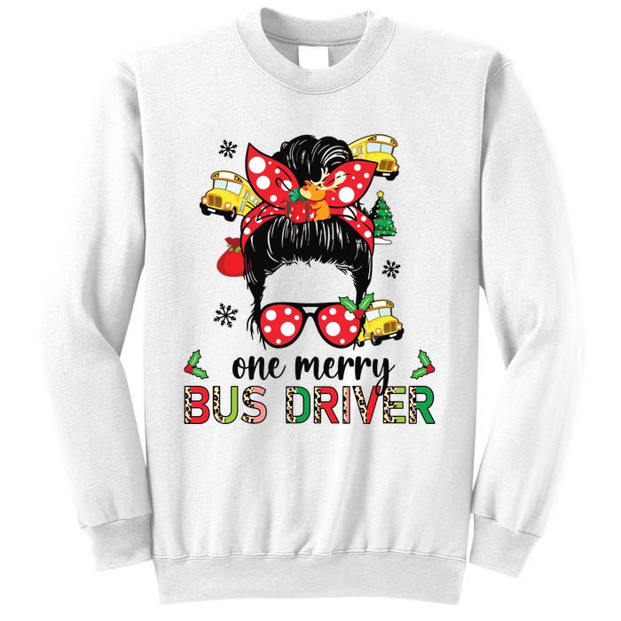 Bus Driver Christmas School Bus Driver Xmas Party Messy Bun Long Sleeve Sweatshirt