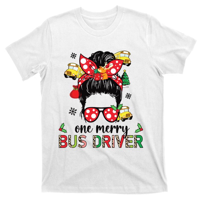 Bus Driver Christmas School Bus Driver Xmas Party Messy Bun Long Sleeve T-Shirt