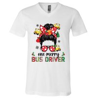 Bus Driver Christmas School Bus Driver Xmas Party Messy Bun Long Sleeve V-Neck T-Shirt