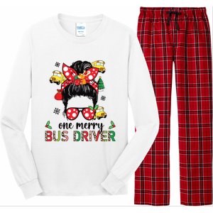 Bus Driver Christmas School Bus Driver Xmas Party Messy Bun Long Sleeve Long Sleeve Pajama Set