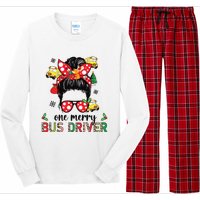 Bus Driver Christmas School Bus Driver Xmas Party Messy Bun Long Sleeve Long Sleeve Pajama Set