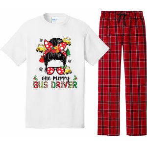 Bus Driver Christmas School Bus Driver Xmas Party Messy Bun Long Sleeve Pajama Set