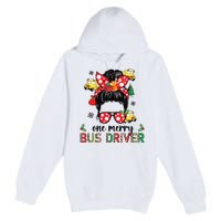 Bus Driver Christmas School Bus Driver Xmas Party Messy Bun Long Sleeve Premium Pullover Hoodie