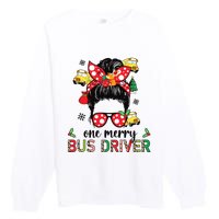 Bus Driver Christmas School Bus Driver Xmas Party Messy Bun Long Sleeve Premium Crewneck Sweatshirt