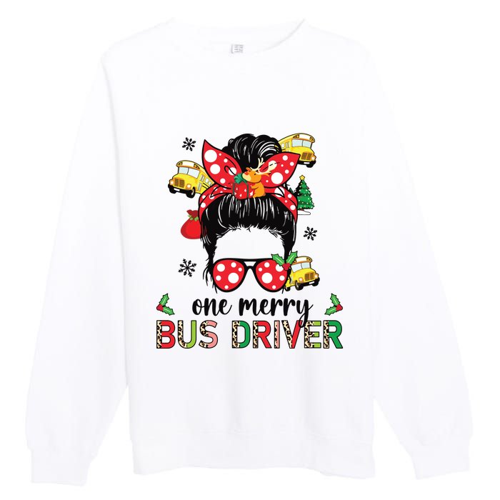 Bus Driver Christmas School Bus Driver Xmas Party Messy Bun Long Sleeve Premium Crewneck Sweatshirt