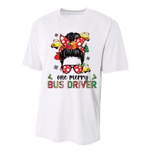 Bus Driver Christmas School Bus Driver Xmas Party Messy Bun Long Sleeve Performance Sprint T-Shirt