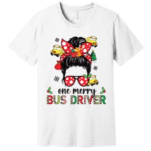 Bus Driver Christmas School Bus Driver Xmas Party Messy Bun Long Sleeve Premium T-Shirt