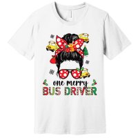 Bus Driver Christmas School Bus Driver Xmas Party Messy Bun Long Sleeve Premium T-Shirt