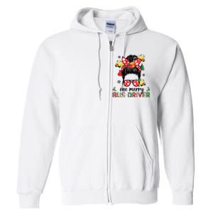 Bus Driver Christmas School Bus Driver Xmas Party Messy Bun Long Sleeve Full Zip Hoodie