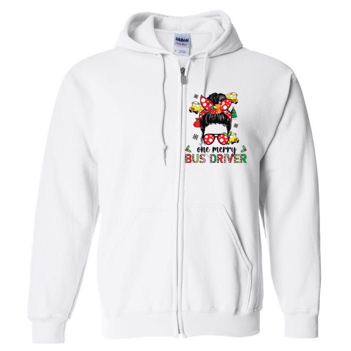 Bus Driver Christmas School Bus Driver Xmas Party Messy Bun Long Sleeve Full Zip Hoodie